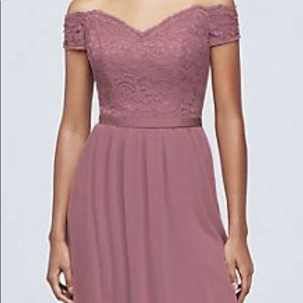 Maxi Off-the-Shoulder Lace and Mesh Bridesmaid Dress Size 12 New Color Quartz